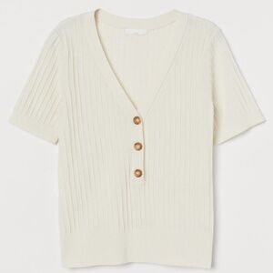 H&M Short-sleeved Rib Knit V-neck Top